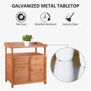 Outsunny 2 In 1 Potting Bench Table w/ Storage Cabinet and Galvanized Table Top