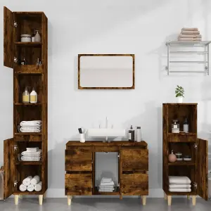 Berkfield Sink Cabinet Smoked Oak 80x33x60 cm Engineered Wood