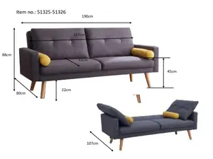 Langley Fabric Sofa Bed With Natural Wooden Legs Tufted Backrest Charcoal With Matching Bolster Cushions