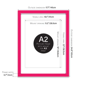 A2 Bright Pink Picture Frame With Mount for A3 (29.7 x 42cm - 11.7 x 16.5in) Poster, Photo, Artwork, or Print.