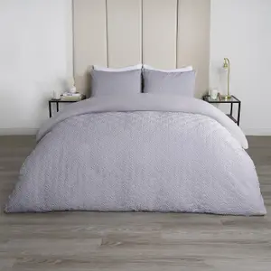 OHS Geometric Embossed Duvet Set, Grey - Double