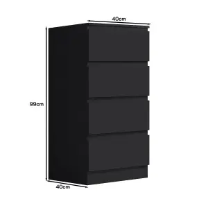 4 Drawer Chest Of Drawers Matt Black Bedroom Furniture