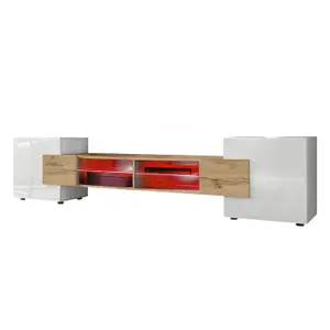 Merano Wide TV Unit with Storage & Led Lighting - Wotan Oak / White Matt