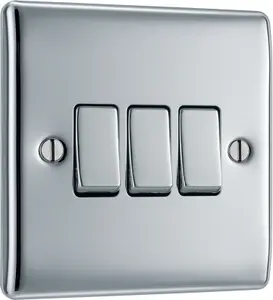 BG Chrome 20A 2 way 3 gang Light Switch