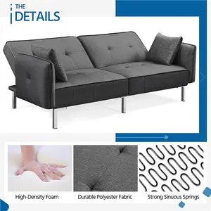 Yaheetech Dark Grey Fabric Convertible Sofa Bed with Adjustable Backrest