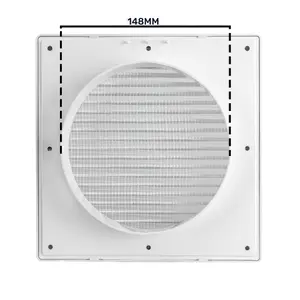 White Air Vent Grille/duct covers with Fly Screen / Anti-Insect Mesh,no screws visible-separate backplate (round 150mm x150mm)