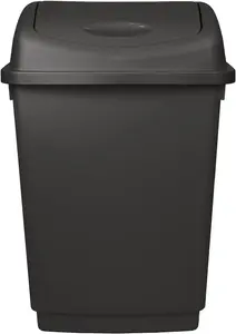 simpa 50L Black Plastic Swing Lid Bin - Set of 2 Bins