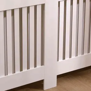 Oypla Large White Wooden Slatted Grill Radiator Cover MDF Cabinet