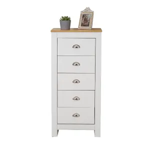 FurnitureHMD Wooden Tallboy Storage Unit 5 Drawers Narrow Chest Bedroom Storage Organiser Unit