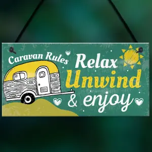 Red Ocean Funny Caravan Rules Sign Novelty Hanging Plaque Wall Door Garden Sign Retirement Friend Gift