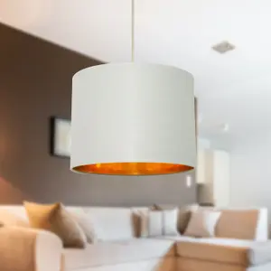 First Choice Lighting Grey Cotton Gold Lining 25cm Pendant Lightshade