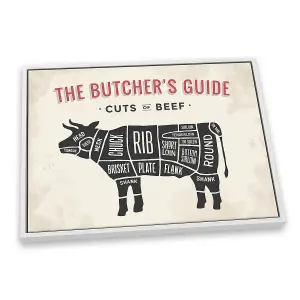 The Butcher's Cuts Guide Beef Beige CANVAS FLOATER FRAME Wall Art Print Picture White Frame (H)51cm x (W)76cm