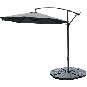 3M Large Rotatable Garden Sun Shade Cantilever Parasol Patio Hanging Banana Umbrella Crank Tilt with Fillable Base, Dark Grey