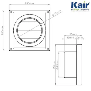 Kair 100mm Wall Outlet - Gravity Grille Stainless Steel Ducting Vent