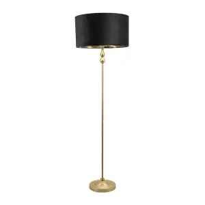 ValueLights Maggie Gold Candlestick Floor Lamp with Black Velvet with Gold Inner Lamp Shade and LED Bulb