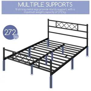 Yaheetech Black 5ft King Metal Bed Frame with Cross-design Headboard & Footboard