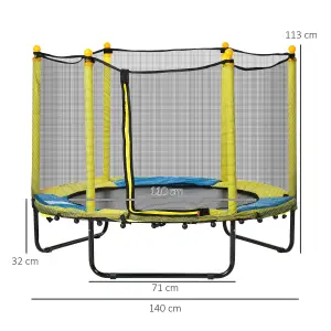 HOMCOM 4.6FT Kids Trampoline w/ Enclosure, for Kids 3-10 Years - Yellow