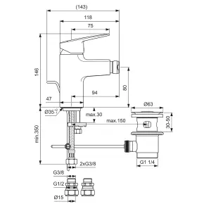 Ideal Standard Ceraplan Standard Chrome effect Square Bidet Mono mixer Tap