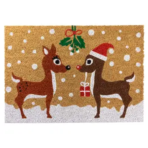 JVL Latex Christmas Coir Door Mats - 40 x 58cm - Reindeers