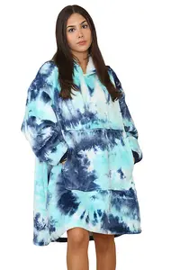 MS9 Women's Oversized Hoodie Wearable Blanket Hoodie Top With Sherpa Lining Green and Blue