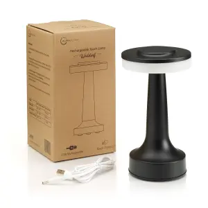 Auraglow Rechargeable LED Cordless Table Lamp - WALDORF - Black