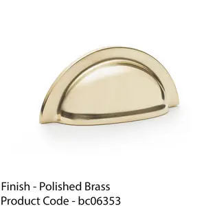 Ridged Cup Handle - Polished Brass - 76mm Centres Solid Brass Shaker Drawer Pull