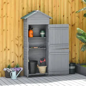 Outsunny Wood Garden Storage Shed Tool Cabinet  Felt Roof, 189x82x49cm, Grey