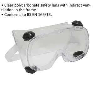 Clear Standard Goggles - Polycarbonate Safety Lens - Indirect Ventilation