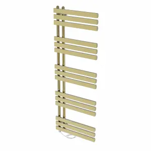 Right Radiators Prefilled Electric Heated Towel Rail D-shape Ladder Warmer Rads - 1600x600mm Brushed Brass