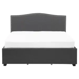 Fabric EU King Size Bed White LED with Storage Grey MONTPELLIER