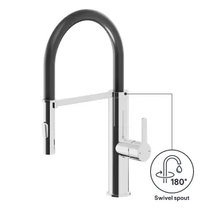 GoodHome Zatar Black Chrome effect Kitchen Spring neck Tap