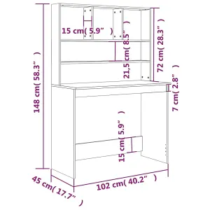 Berkfield Desk with Shelves Grey Sonoma 102x45x148 cm Engineered Wood