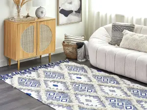 Cotton Area Rug 140 x 200 cm Light Beige and Blue MANAVGAT