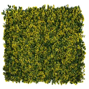 GreenBrokers Artificial Green Plant Wall Hedge with Yellow Leaf Foliage-UV Stable (Pack of 4) (1m x 1m)