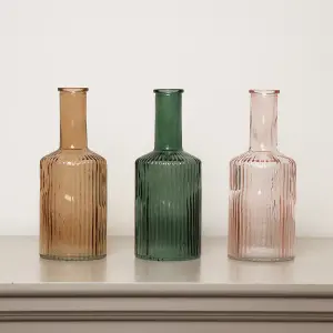 Melody Maison Brown Ribbed Glass Bottle Vase - 20cm