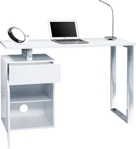 Homeology CALISTA Gloss White with Brushed Steel Legs Contemporary Home Office Computer Desk