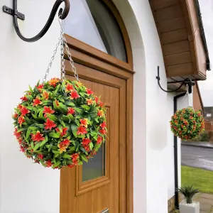 Best Artificial 28cm Orange Lily Hanging Basket Flower Topiary Ball - Suitable for Outdoor Use - Weather & Fade Resistant