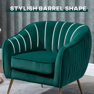 HOMCOM Velvet-Look Shell Shaped Chair with Thick Padded Seat, Emerald Green