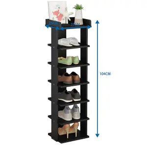 7 Tier Black Freestanding Shoe Rack Shoe Storage Organizer Stand Display Shelf for Hallway Entryway