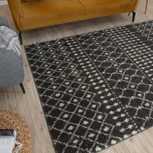 Moroccan Dark Grey Shaggy  Living Room Rug 1040