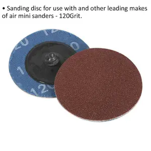 10 Pack of 50mm Quick Change Mini Sanding Discs - 120 Grit Aluminium Oxide for Smooth Finishes