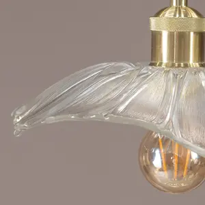 ValueLights Cassia Gold Hanging Pendant Ceiling Light with Clear Glass Flower Shade - LED Bulb Included