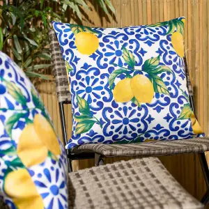 OHS Lemon Water Resistant Filled Cushion Covers, Blue - 45 x 45cm - 4 Pack