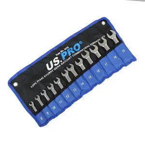 US PRO Tools 12pc Metric Stubby Flexi Ring Gear Ratchet Spanner Wrench Set 8-19mm 3476