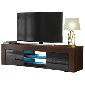 Loom TV Unit 130cm Walnut & Black with High Gloss Doors and LED Lighting - Creative Furniture