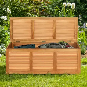 Costway 180L Storage Box Outdoor Patio Deck Wooden Garden Bench for Cushions & Tools