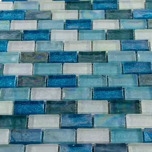 Luxury Textured Aqua, Blue & Pearl Iridescent Glass Mosaic Wall Tiles Sheet 8mm