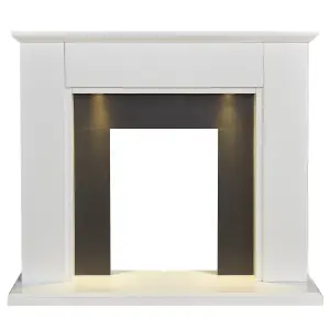 Adam Eltham Fireplace in Pure White & Black with Downlights, 45 Inch