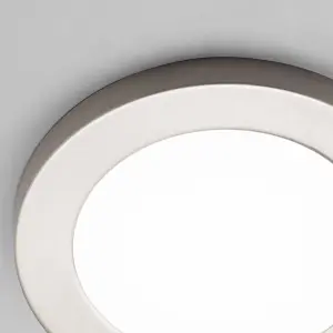 Litecraft Darly Satin Nickel 1 Lamp Modern Bathroom 12W LED Flush Ceiling Light