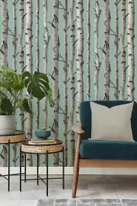 Fine Decor Birch Trees Blue Wallpaper FD43293